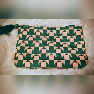 Ipsy Geometric Green and Pink Cosmetic Bag